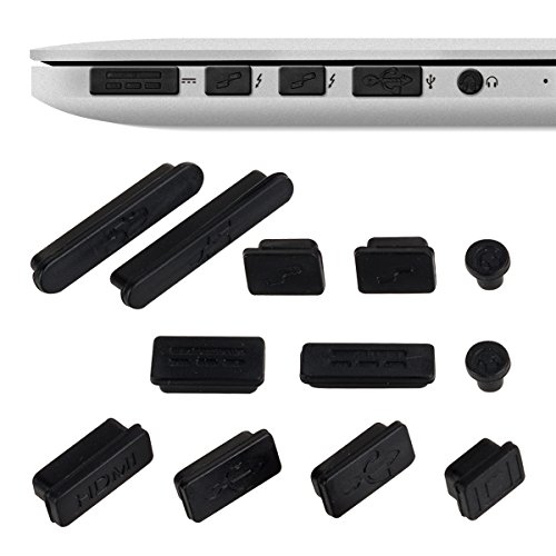 kwmobile 3in1 Set: Crystal Hülle für Apple MacBook Air 13″ (Modelle ab Mitte 2011) Hard Case – transparente 2-teilige Schutzhülle Cover Tasche in Schwarz + 12er Staubschutz-Set + Keyboard Skin Tastaturschutz - 5
