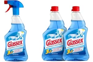 Kit Glassex, 1 Glassex Ammoniaca e Asciuga Rapido Vetri e Multiuso 500 ml, 2 Ricariche Glassex con Ammoniaca e Asciuga Rapido 500 ml
