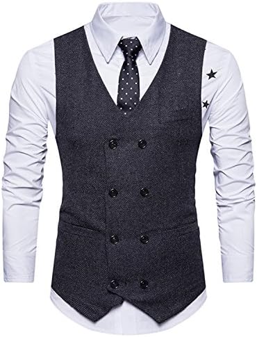 YCHENG Sleeveless V-neck Skinny Vest Vintage Fashion Tweed Waistcoats for Men Black 2XL