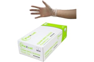 FleXcel Vinyl Gloves, Powder Free, Medical Grade, Food Safe, Latex Free, Box of 100 (Clear, Extra Large)