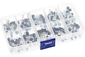 HELWEET Transistor Assortment Kit, Power General Transistors, Three Pin Transistor, 200 Pcs, with Storage Box, BC337 BC327 2N2222 2N2907 2N3904 2N3906 S8050 S8550 A1015 C1815