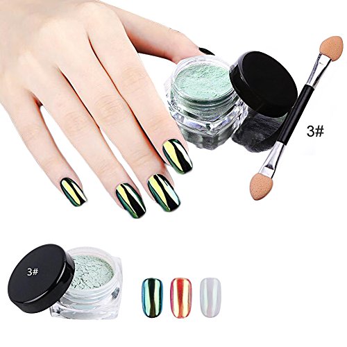 3 Farben Nagel Pigment Mirror Powder,Nail Glitzer Spiegel Effekt Pulver Glitter, CIDBEST® Spiegel Pulver, Mirror Nail Glitter Powder, Nagelkunst DIY Dekoration, Nageldesign Chrome Pigment-glänzendes Metallic Nail (2g/Stück) - 5