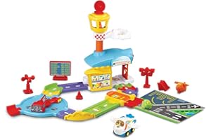 VTech - Tut Tut Bolides, Mon Premier Aéroport Super Décollage avec Avion Eliott Pilote, Circuit Voitures Enfant, 4 Zones Magiques, Cadeau Fille et Garçon de 1 An à 5 Ans - Contenu en Français