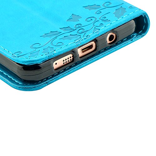 Galaxy A5 (2016) Hülle, Fraelc® Handyhülle Samsung Galaxy A510F 2016 Lederhülle Flip Tasche mit Kartenfächer und Standfunktion Schmetterling Blau Muster Schutzhülle mit 1x Displayfolie + 1x Eingabestift - 6