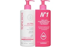 Topicrem - Ultra Hydratant Lait Corps - Hydrate 48h, Relipide, Protège la Peau - Texture Onctueuse, Odeur Délicate - Crème Hydratante pour Peaux Sensibles - Fabrication Française - 2x500 ml