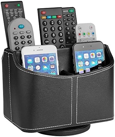 PU Leather Crocodile Pattern 360 Degrees Rotatable Remote Control/Controller Organizer, Spinning TV Guide/Mail/Media Desktop Organizer Caddy Holder (Style-A)