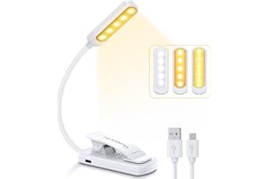 TEAMPD Lampe de Lecture, 9 LEDs Liseuse Lampe Clip USB Rechargeable, 360°Cou Flexible, 3 Température de Couleur(Blanc/Chaud/Blanc Chaud), Mini Veilleuse pour Lire au Lit,Enfant,Kindle,Camping,blanc