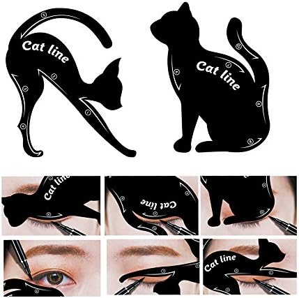 Ealine Cat Eyeliner Stencil PVC Material Cat Eyeliner Template Smoky Eyeshadow Applicators Template Plate,Professional Repeatable Eyeliner Template Plate Cat Shape Eyeliner Guide Template (2 in 1)