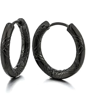 Paar Schwarz Rillen Kreis Creolen für Herren Damen, Edelstahl Huggie Ohr Ohrringe