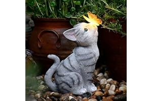 ‎HIAME HIAME Garden Decoration Butterflies Decorative Solar Lights for Outdoor Balcony Garden Decoration Courtyard Layout Cute Cat Top Butterfly Ornaments Resin Solar Lights Outdoor Creative Animals (A)