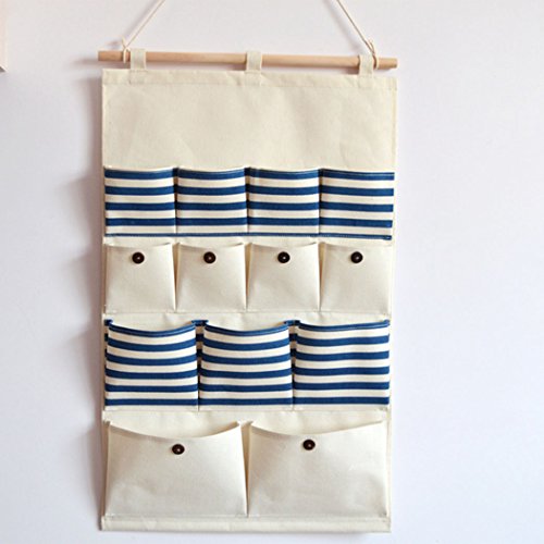 EgoEra® Canvas/Cotton Fabric Closet Wall Door Tidy Waterproof Washable Hanging Organizer Bag Holder Pockets Storage Organiser with 13 Pockets For Bathroom BedRoom Kitchen Travel