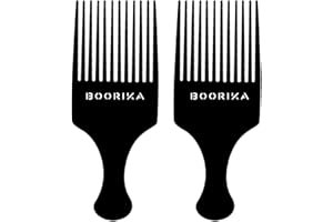 BOORIKA Afro Comb: Flawlessly Smooth & Sturdy - Wide Tooth Plastic Afro Pick for Effortless Detangling & Styling - Unleash Your Afro Swagger (Pack of 2)
