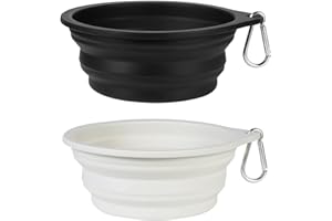 SLSON Ciotole per Cani da 2 Pezzi,Ciotola da Viaggio Integrata Pieghevole Senza Bordo in Plastica,Ciotola Portatile in Silicone per Escursioni in Campeggio per Cani Gatti 600ML(Nero+Grigio Chiaro)