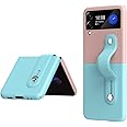 MAKINGTEC Mobile Phone Protective Case, for Z Flip 3 5G 2021 with Hand Strap Cover PU Leather Compatible with Fit for Samsung Galaxy Z Flip 3 5G Case Wristband Plastic PC (Pink Blue) (Galaxy Z Flip 3)