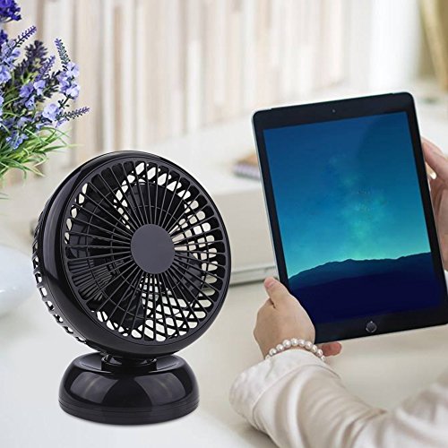 USB Ventilator Fochea Tischventilator Mini Lüfter Kraftvoller und Geraüscharmer mit Einziehbarem USB-Kabel ,Justierbarem Winkel und 2 Geschwindigkeitsstufen für Zu Hause, Büro und Schreibtisch,Schwarz - 8