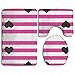 Produktbild Hearts and Stripes - Pink Black 3 Piece Bath Mat Set Pedestal Lid Toilet Cover Rug Bath Mat