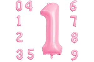 KOYIGO Tiffany Pink Number 1 Balloons,40 Inch Foil Balloon Birthday Party and Anniversary Decorations Supplies Helium Mylar Digital Balloons