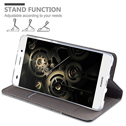 Huawei P8 LITE Funda Estilo Libro en GRIS NEGRO de Cadorabo  Dise  o TELO-CUERO-ARTIFICIAL      Cubierta Protectora con Cierre Magn  tico  Tarjetero y Funci  n de Suporte     Protecci  n Carcasa Caja Etui Case Cover