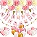Produktbild Playworld Geburtstag Dekorationen Party Supplies, Alles Gute zum Geburtstag Banner, 15 Dreieck Bunting Flags, 9 Pom Poms Blumen, 17 Geburtstag Ballons, 1 Pink und Gold Dot Garland für Kinder Mädchen