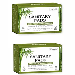 Chesta Bamboo Fiber Sanitary Pads -(Pack Of 2*20 = 40 Pads-20 XL+ 20 XXL),Antibacterial,Rash-Free-Periods,Full-Day & Night,High Absorbent,Extra Long, Base Of Napkin - Organic and natural Biodegradable.