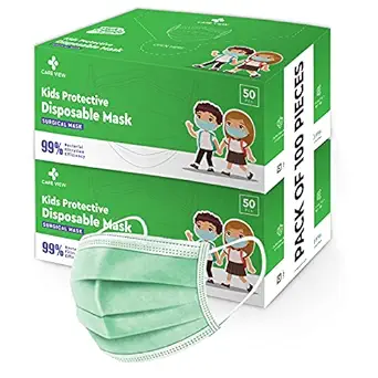 Careview KIDS 4 Ply Disposable Surgical Face Masks Pack of 100, Green Color, PFE>95%,BFE>99%, SITRA, BIS (ISI), and CE certified (KIDS-4PLY-MASK)