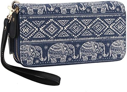 Women's Purse Wallet Multi Card Organizer Long Cash Key Phone Holder Clutch Bag with Inner Zip Coin Pocket (One Size, Elephant)