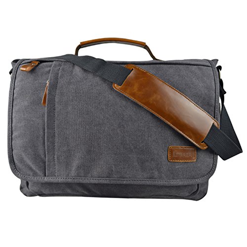 Estarer Umhängetasche / Laptoptasche 15.6 Zoll für Arbeit Uni aus Canvas Grau Updated - 5