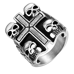 JewelryWe Anillo Calaveras Cruz Hombre: