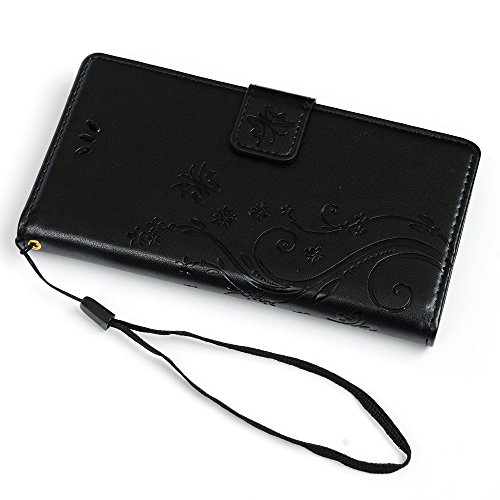 P8 Lite Hülle, Huawei P8 Lite Tasche YOKIRIN Schwarz PU Leder Handytasche Drucken Schmetterling Weinstock Wallet Schutzhülle Kunstlederhülle Taljereep Kredit Kartenfächer Case Book Cover Flipcase - 2
