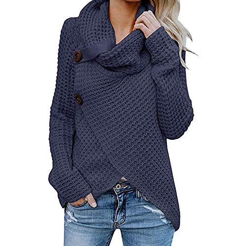 Preisvergleich Produktbild BaZhaHei Damen Asymmetrisch Cardigan Gestrickt Einfarbig Strickjacken Lose Strickmantel Tunika Kimono Rollkragen Gefüttert Zopfmuster Outwear Tops Bluse Langarm Unregelmäßig Sweatshirt