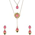 VOYLLA Forever More Pink Stones Enamelled Layered Necklace Jewellery Set For Women|Enamelled Necklace Set|Everyday|Festive|Wedding|Gift For Women|