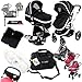 i-Safe Complete Trio Travel System Pram & Luxury Stroller - Black Complete With Carseat + iSOFIX Base + iSafe Luxury Bedding Complete With Mattress + iSafe Luxury Changing Bag (Black) + iSafe Parent Organizer + Footmuff + Carseat Footmuff + RainCovers
