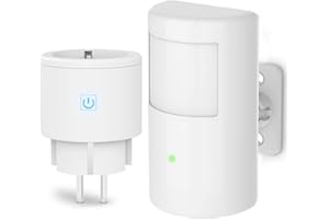 Infrarot Bewegungsmelder mit Funksteckdosen, ASOFTY Bewegungssensor mit Lichtsensor, Empfindlichkeitseinstellung, IP54 Wasserbeständigkeit, Auto Aktivierung von Leuchten und Geräten für Innen/Aussen