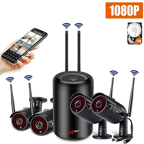 SWINWAY 1080P CCTV Kit Cámaras de Vigilancia WiFi NVR 4CH Sistema Videovigilancia WiFi 2MP Sistema CCTV 4 Cámaras de Seguridad WiFi Exterior Visión Nocturna Detección de Movimiento Instalación Facíl