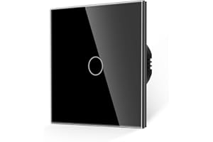 JIMEIDA Touch Light Switch 1 Gang 1 Way Tempered Black Glass Panel Wall Switch and Screwless Glass Plate with LED Backlight,No Neutral Wire Required,500W,AC 240V