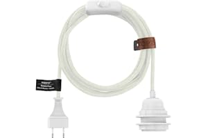 Hoopzi - Fil électrique en Tissu de 4,5M pour Éclairer Partout Chez Vous - Douille Ampoule E27 avec Interrupteur - Créez Votre Suspension Luminaire, Baladeuse, Lampe Suspendue - Bala Lin Blanc/Blanc