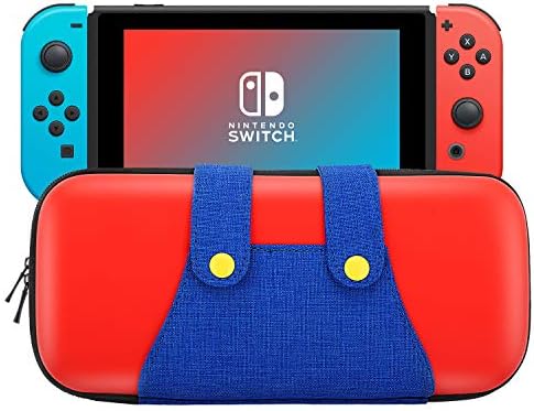 MoKo Carrying Case Compatible with Nintendo Switch/Switch OLED Model (2021), Portable Protective Hard Shell Cover Travel Carrying Case Storage Bag with 10 Game Cartridge Holder – Red Mario