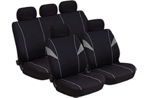 Lupex Shop Coprisedili universali in poliestere adattabili a tutte le auto con sedili standard - con 2 zip sui schienali posteriori - modello H - Nero/Grigio