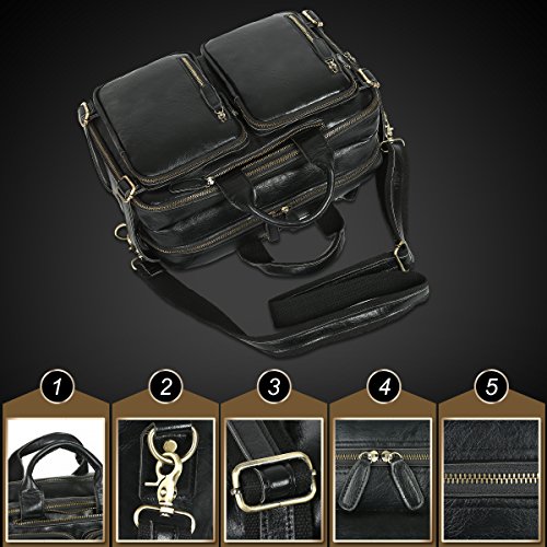 Leathario Maletín Cuero Sintético PU Portátil Ordenador 14 Pulgadas de 38 cm Bandolera Bolso de Mano Vintage Mochila Convertible de Viaje Negocios Bolsa Mensajero de Trabajo - Leathario