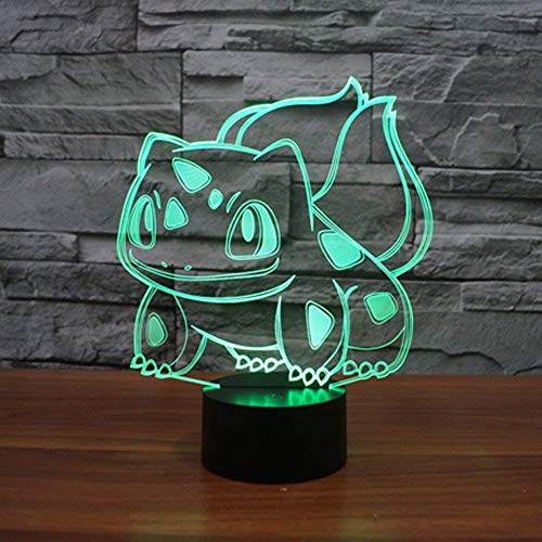 3D luce notturna per Pokemon Bulbasaur, Elsley 7 color touch interruttore lampada da tavolo con base in ABS e acrilico piatto e caricatore USB