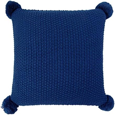 FILLED CROCHET EFFECT POM POM TEAL LINED 17" 43CM CUSHION