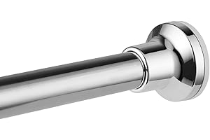 TIEMLET Asta per tenda da doccia, in argento, senza foratura, non arrugginisce, da 74 cm fino a 195 cm, in acciaio inox, allungabile, per tenda da doccia e vasca da bagno