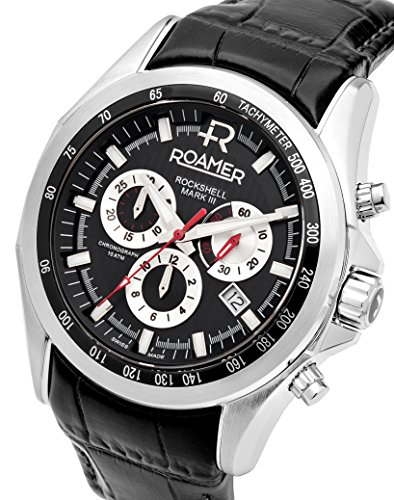 Roamer Men's Quartz Watch with Black Dial Chronograph Display and Black Leather Strap 220837 41 55 02