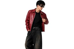 EXOTIX Burgundy Leather Jacket for Men | Collared Zip-Up Classic Style | Crop Fit Racing Sports Bomber Jacket | Wine Boxy Jacket for Casual & Biker Wear