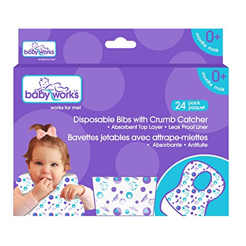 Baby Works Disposable Bibs with Crumb Catcher (Pack of 24)