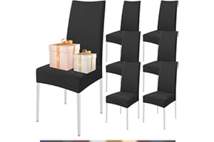 FIGOOO Fundas Sillas de Comedor Pack 6 Fundas para Sillas Ajustables Licra Cubiertas para Sillas Extraíbles Lavables Desmontables Fundas Protectoras para Sillas con Respaldo Altas,Negro