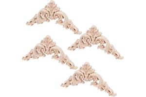 NBEADS 4 Pcs Moulure Decorative Bois, Bois Sculpté d'angle Décalques De Bois Sculpté pour Meubles Cadre Non Peint pour Porte D'Armoire Murale Lit Commode Décoration, Papayawhip, 8.25x8.25x0.65cm