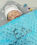 ★ Babydecke mit Namen und Datum bestickt ★ MINKY ★ Baumwolle ★ Füllung ★