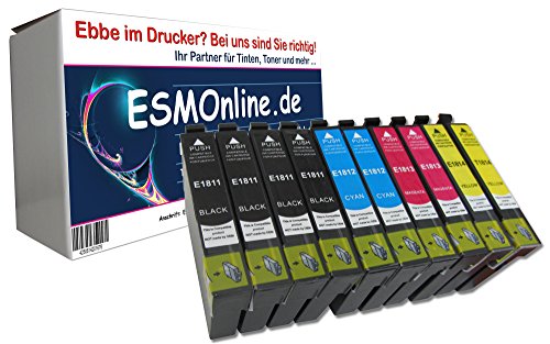 10 komp. XL Druckerpatronen zu Epson 18XL für Epson XP 30 201 202 205 212 225 302 305 312 325 402 405 405WH 412 415 422 4 x schwarz 2 x blau 2 x rot 2 x gelb