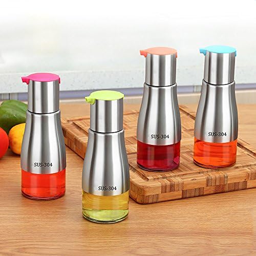 Merps 304 Stainless Steel Kitchen Condiment Bottles, Leakproof Switch + 230ml Capacity ( Color : (Blue+Pink+Yellow+Green) )